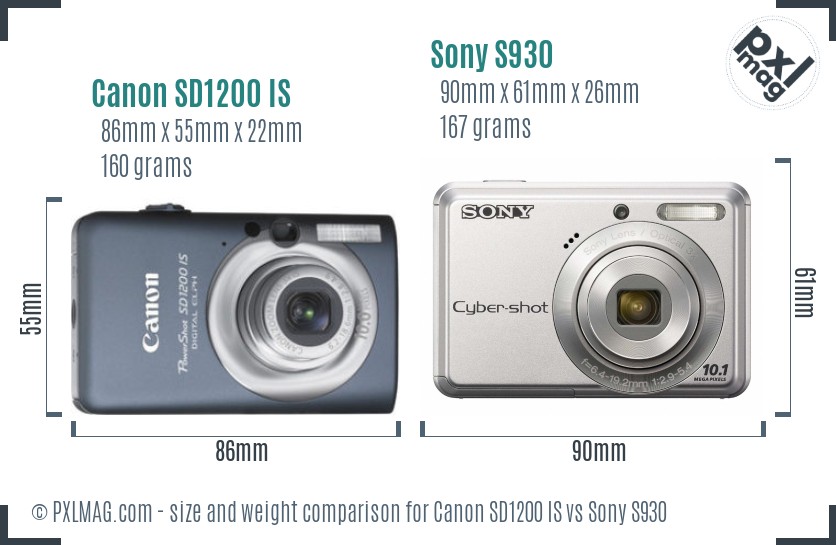 Canon SD1200 IS vs Sony S930 size comparison