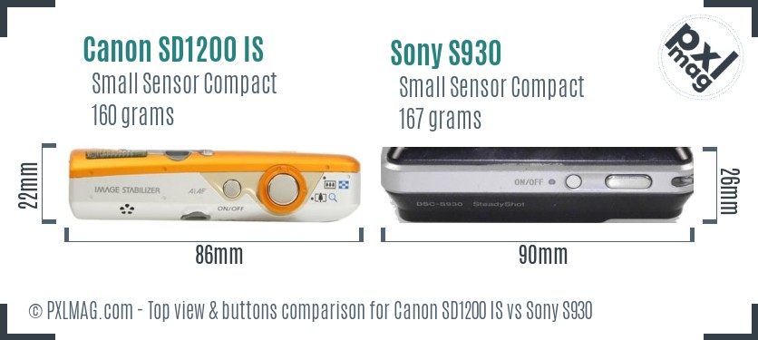 Canon SD1200 IS vs Sony S930 top view buttons comparison