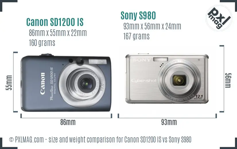 Canon SD1200 IS vs Sony S980 size comparison Canon SD1200 IS vs Sony S980 size comparison