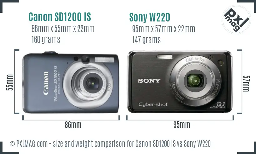 Canon SD1200 IS vs Sony W220 size comparison Canon SD1200 IS vs Sony W220 size comparison