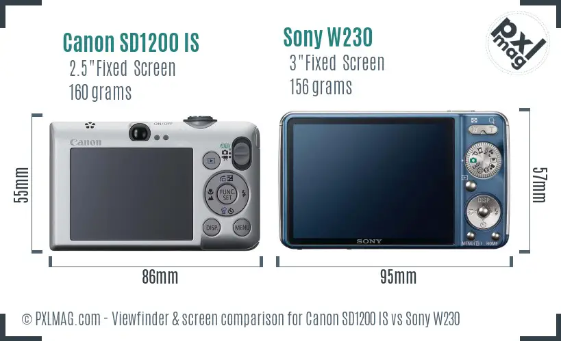 Canon SD1200 IS vs Sony W230 Screen and Viewfinder comparison