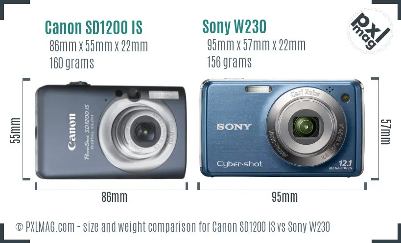 Canon SD1200 IS vs Sony W230 size comparison