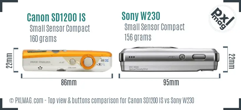 Canon SD1200 IS vs Sony W230 top view buttons comparison