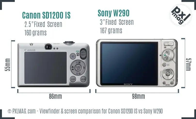 Canon SD1200 IS vs Sony W290 Screen and Viewfinder comparison