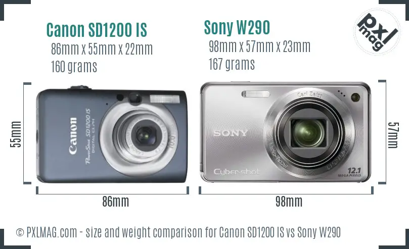 Canon SD1200 IS vs Sony W290 size comparison Canon SD1200 IS vs Sony W290 size comparison