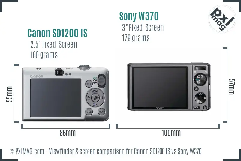 Canon SD1200 IS vs Sony W370 Screen and Viewfinder comparison