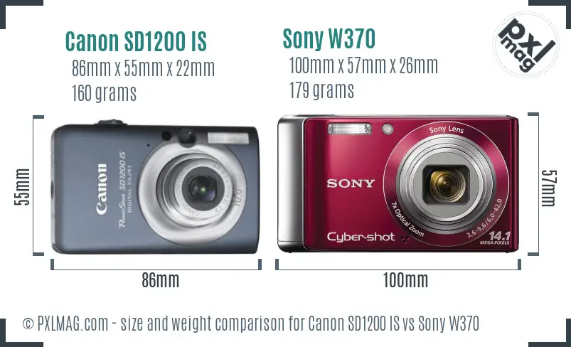 Canon SD1200 IS vs Sony W370 size comparison