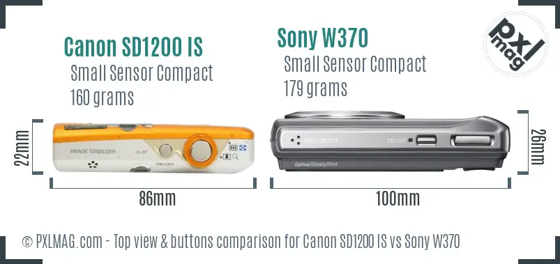 Canon SD1200 IS vs Sony W370 top view buttons comparison