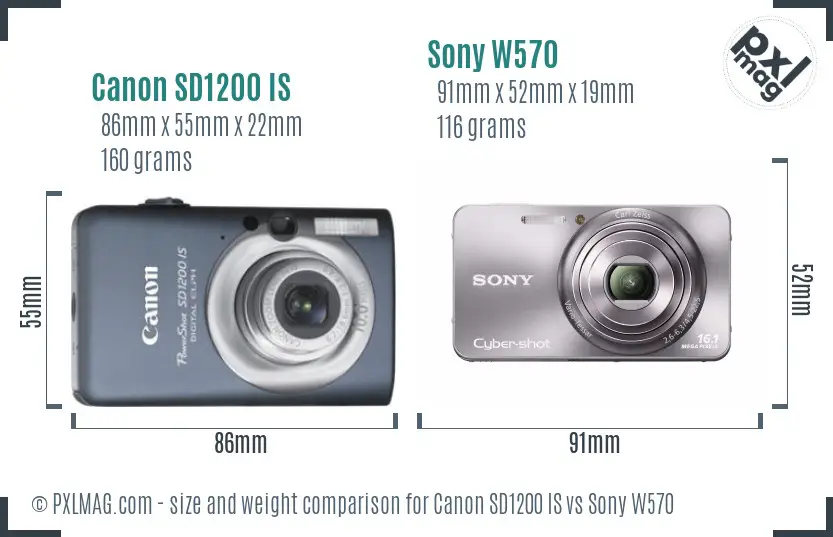 Canon SD1200 IS vs Sony W570 size comparison