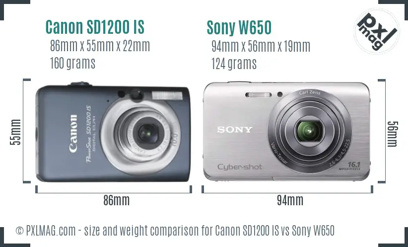 Canon SD1200 IS vs Sony W650 size comparison Canon SD1200 IS vs Sony W650 size comparison