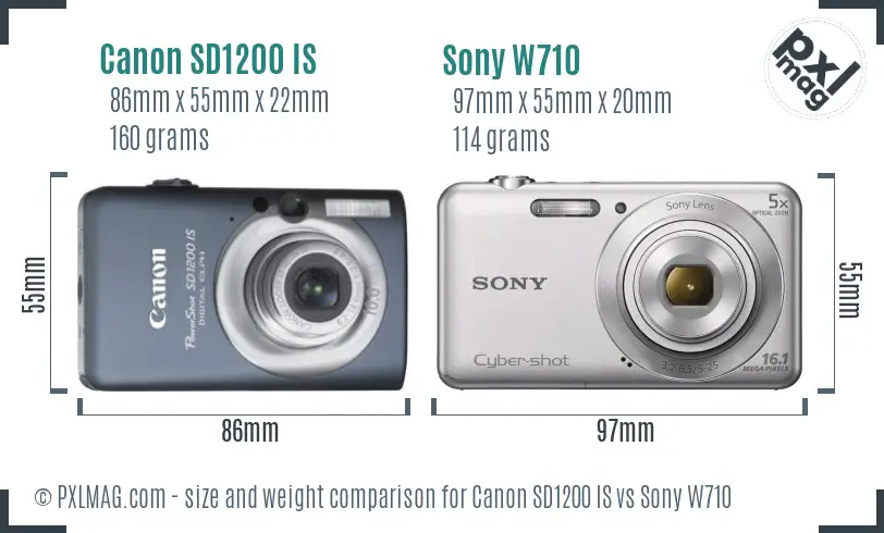 Canon SD1200 IS vs Sony W710 size comparison