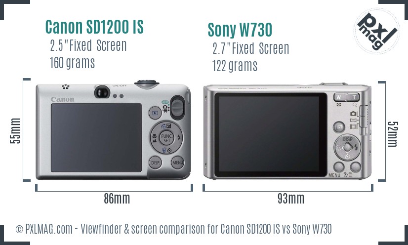 Canon SD1200 IS vs Sony W730 Screen and Viewfinder comparison
