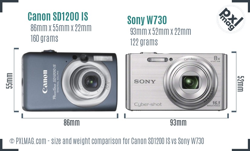 Canon SD1200 IS vs Sony W730 size comparison