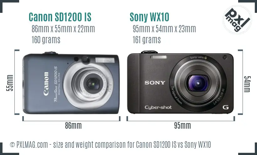Canon SD1200 IS vs Sony WX10 size comparison