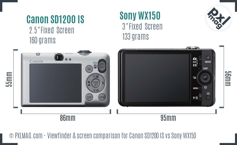 Canon SD1200 IS vs Sony WX150 Screen and Viewfinder comparison