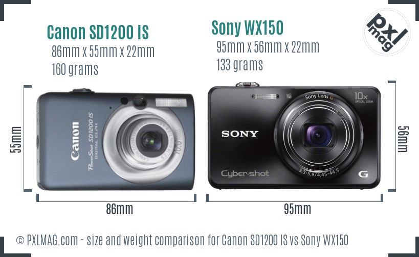 Canon SD1200 IS vs Sony WX150 size comparison Canon SD1200 IS vs Sony WX150 size comparison