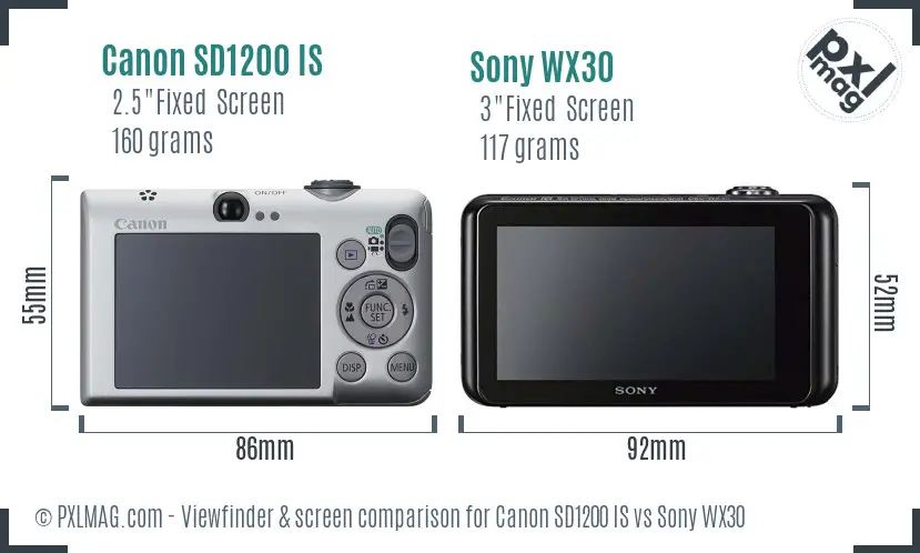 Canon SD1200 IS vs Sony WX30 Screen and Viewfinder comparison Canon SD1200 IS vs Sony WX30 Screen and Viewfinder comparison