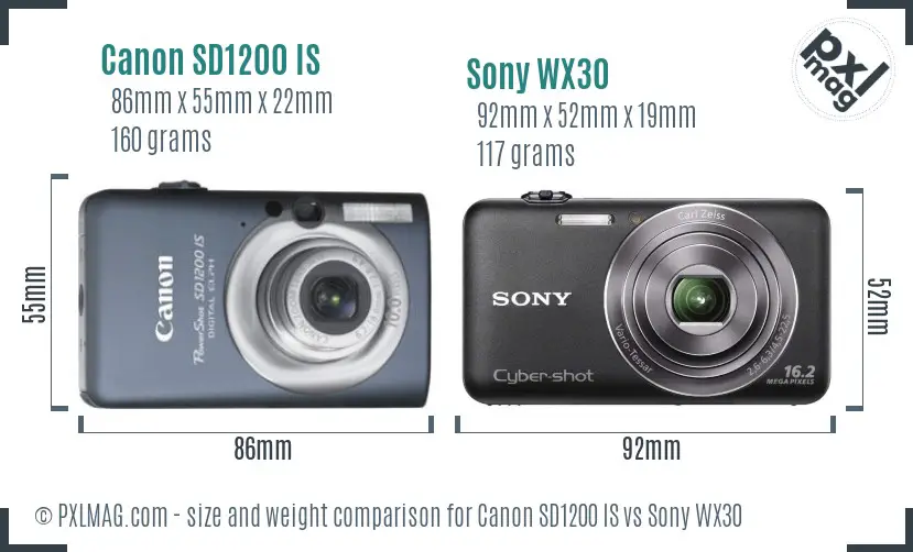 Canon SD1200 IS vs Sony WX30 size comparison Canon SD1200 IS vs Sony WX30 size comparison