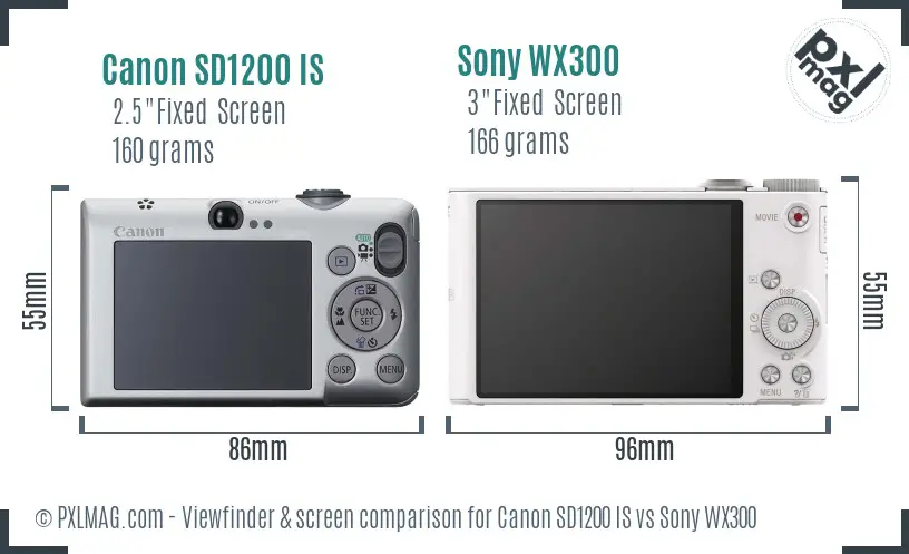 Canon SD1200 IS vs Sony WX300 Screen and Viewfinder comparison