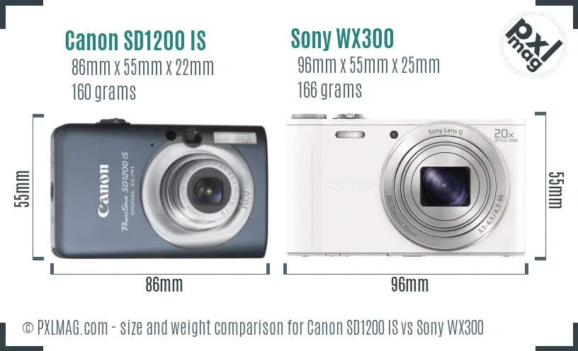 Canon SD1200 IS vs Sony WX300 size comparison