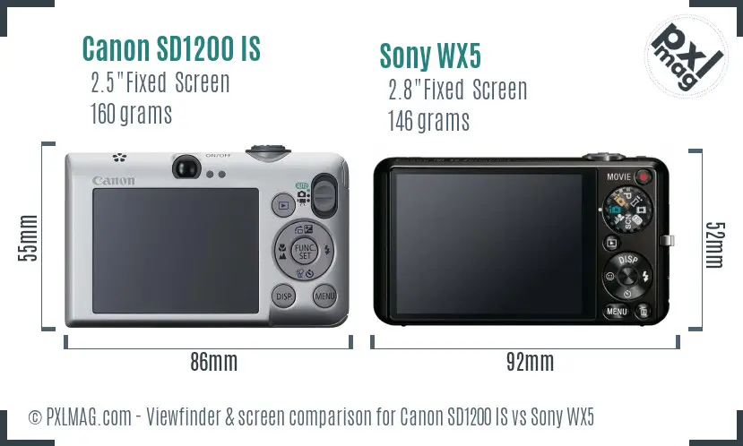 Canon SD1200 IS vs Sony WX5 Screen and Viewfinder comparison