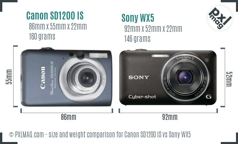 Canon SD1200 IS vs Sony WX5 size comparison