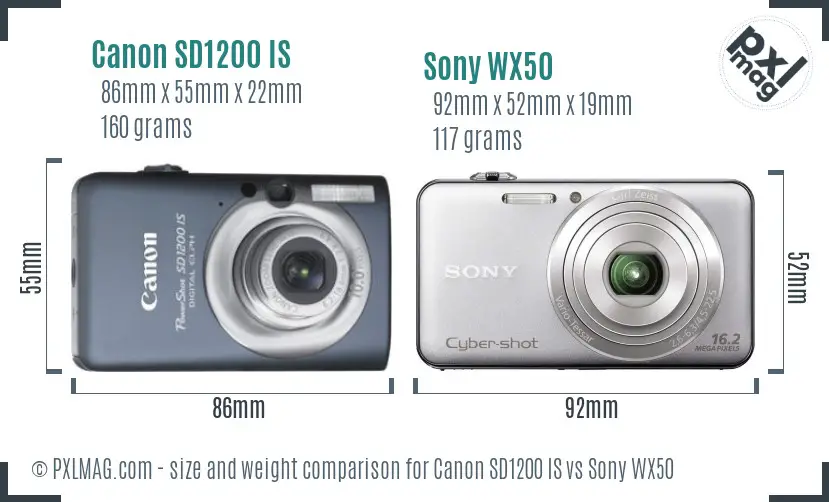 Canon SD1200 IS vs Sony WX50 size comparison Canon SD1200 IS vs Sony WX50 size comparison