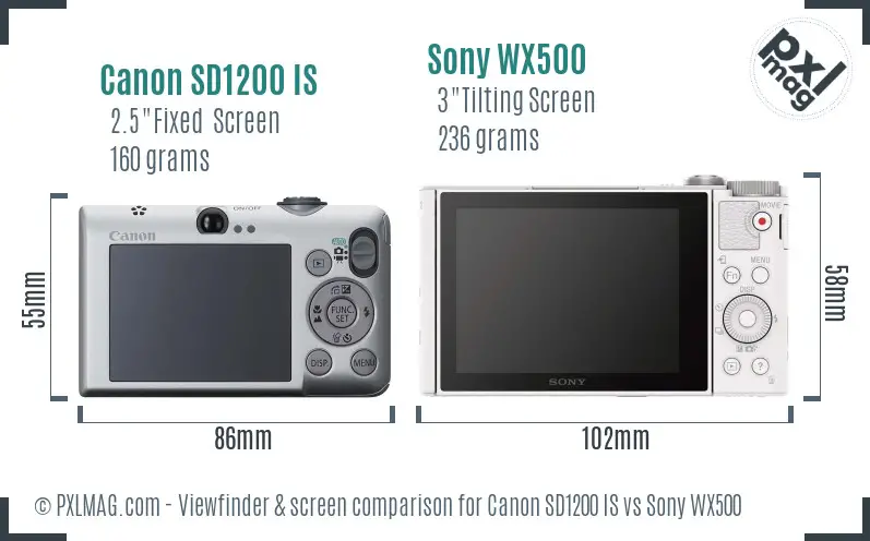 Canon SD1200 IS vs Sony WX500 Screen and Viewfinder comparison