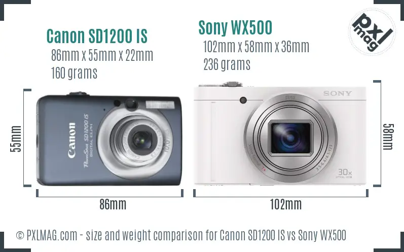 Canon SD1200 IS vs Sony WX500 size comparison