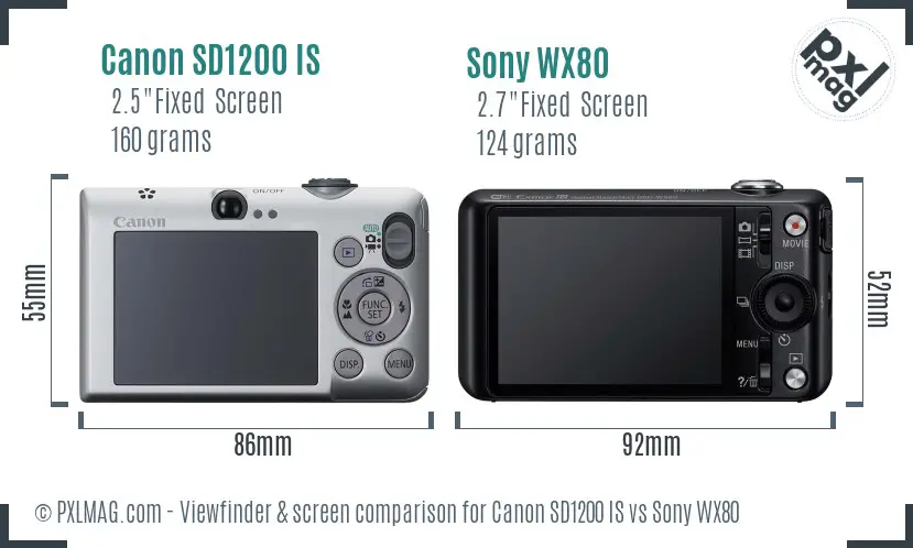 Canon SD1200 IS vs Sony WX80 Screen and Viewfinder comparison