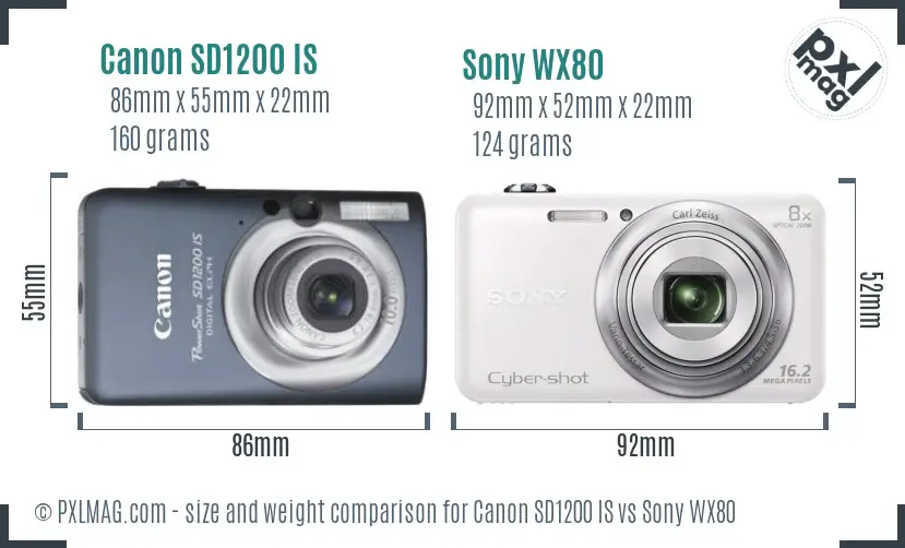 Canon SD1200 IS vs Sony WX80 size comparison