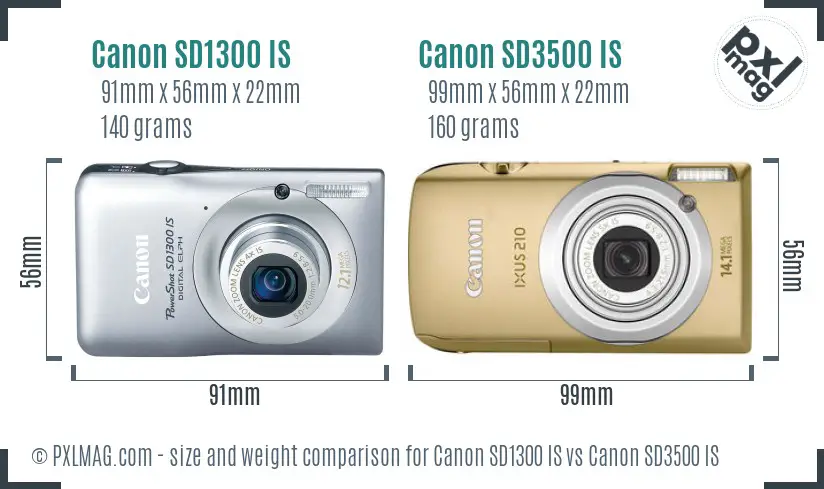 Canon SD1300 IS vs Canon SD3500 IS size comparison