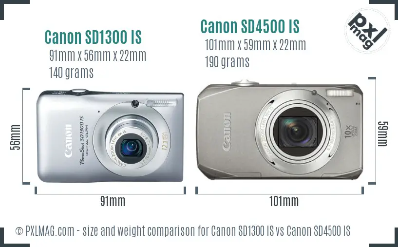 Canon SD1300 IS vs Canon SD4500 IS size comparison