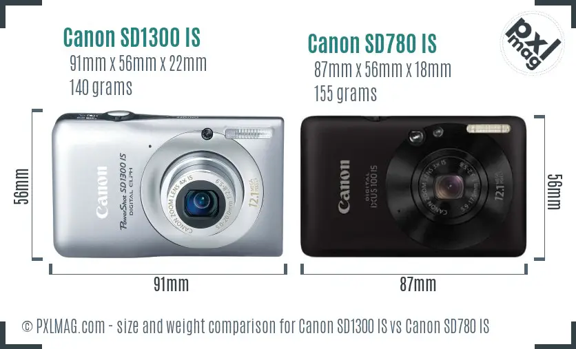 Canon SD1300 IS vs Canon SD780 IS size comparison