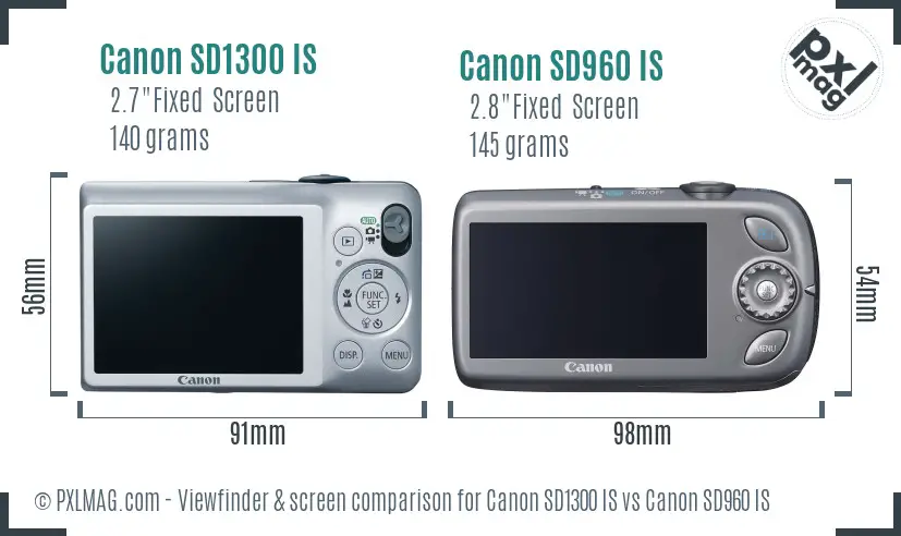 Canon SD1300 IS vs Canon SD960 IS Screen and Viewfinder comparison