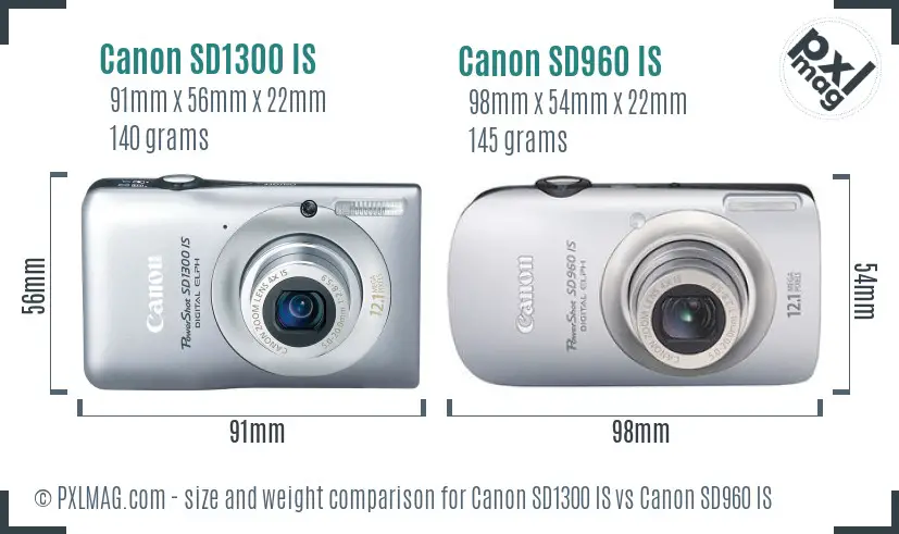 Canon SD1300 IS vs Canon SD960 IS size comparison