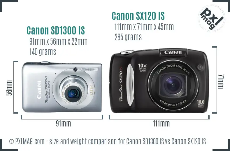 Canon SD1300 IS vs Canon SX120 IS size comparison