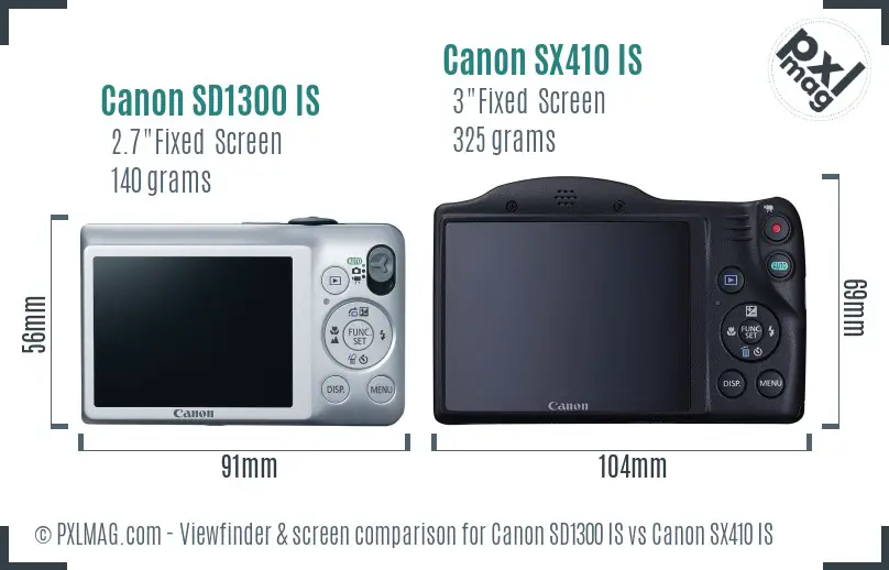 Canon SD1300 IS vs Canon SX410 IS Screen and Viewfinder comparison
