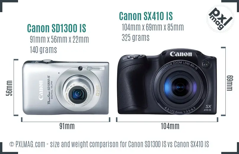 Canon SD1300 IS vs Canon SX410 IS size comparison