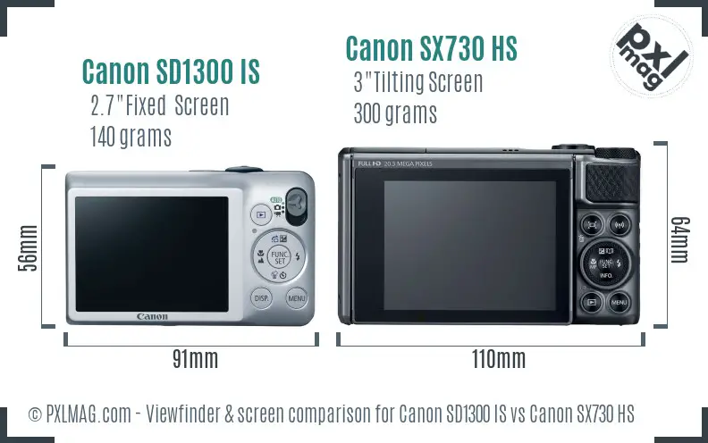 Canon SD1300 IS vs Canon SX730 HS Screen and Viewfinder comparison