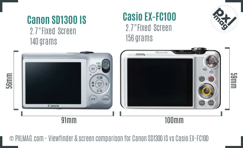 Canon SD1300 IS vs Casio EX-FC100 Screen and Viewfinder comparison