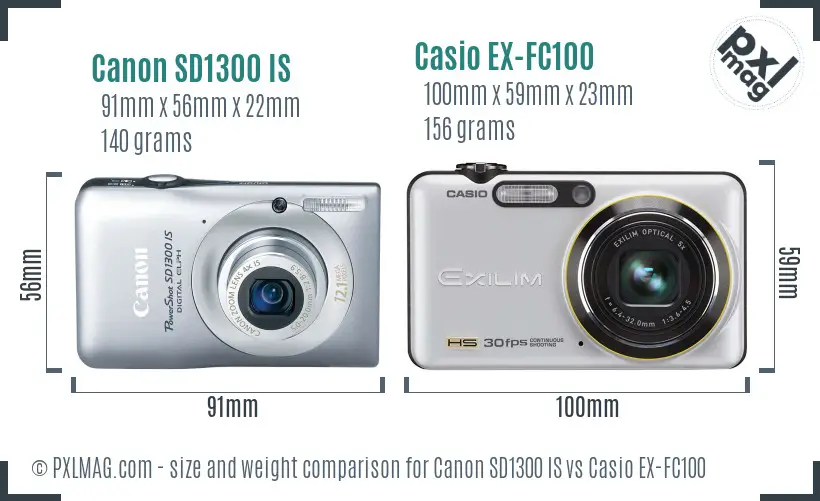 Canon SD1300 IS vs Casio EX-FC100 size comparison