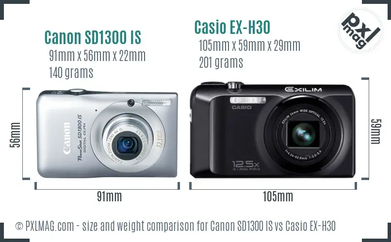 Canon SD1300 IS vs Casio EX-H30 size comparison Canon SD1300 IS vs Casio EX-H30 size comparison