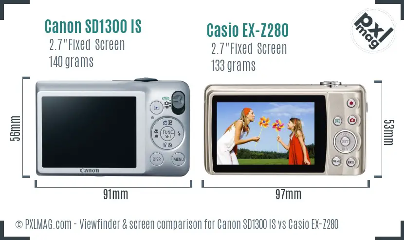 Canon SD1300 IS vs Casio EX-Z280 Screen and Viewfinder comparison
