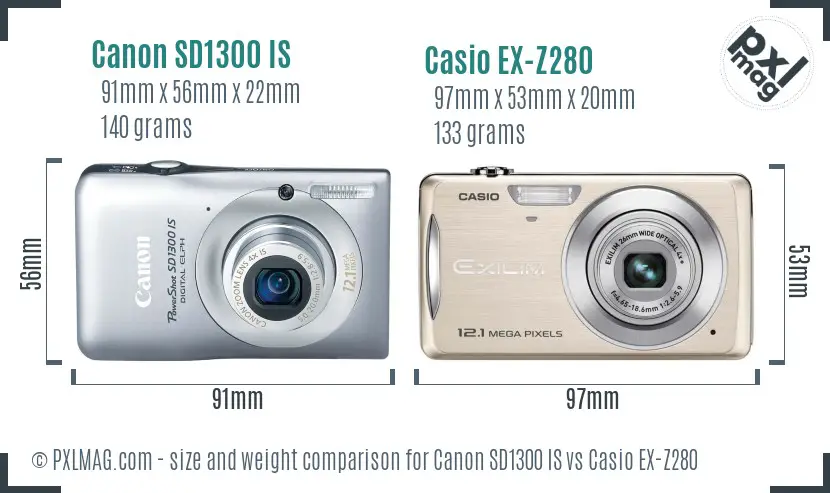 Canon SD1300 IS vs Casio EX-Z280 size comparison