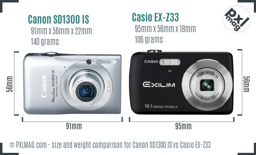 Canon SD1300 IS vs Casio EX-Z33 size comparison