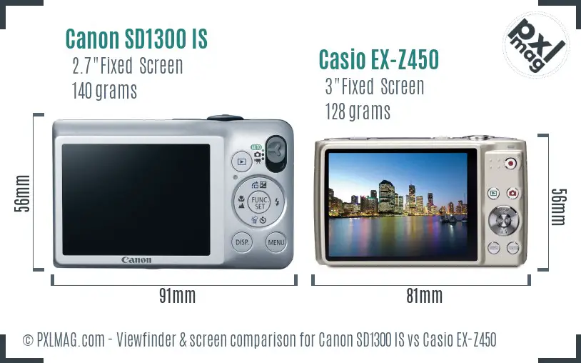 Canon SD1300 IS vs Casio EX-Z450 Screen and Viewfinder comparison Canon SD1300 IS vs Casio EX-Z450 Screen and Viewfinder comparison