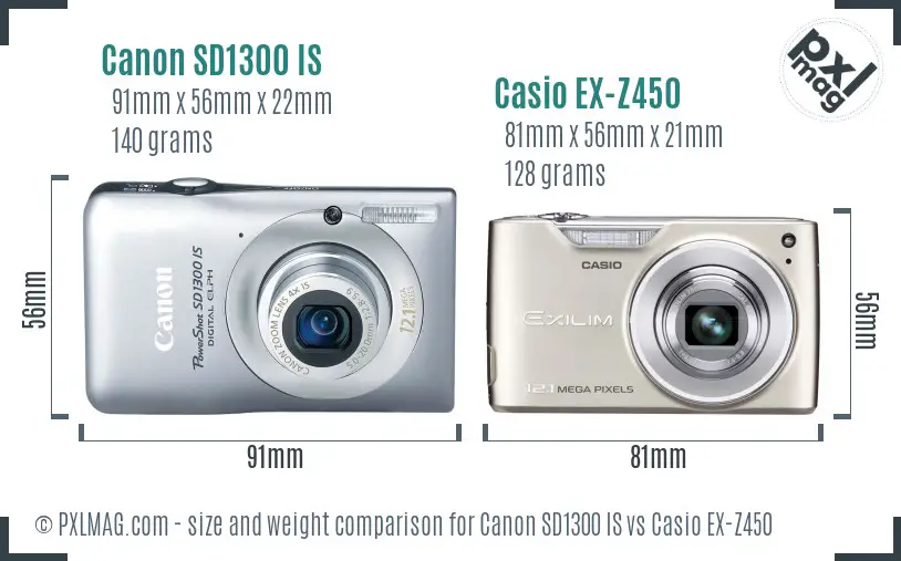 Canon SD1300 IS vs Casio EX-Z450 size comparison Canon SD1300 IS vs Casio EX-Z450 size comparison