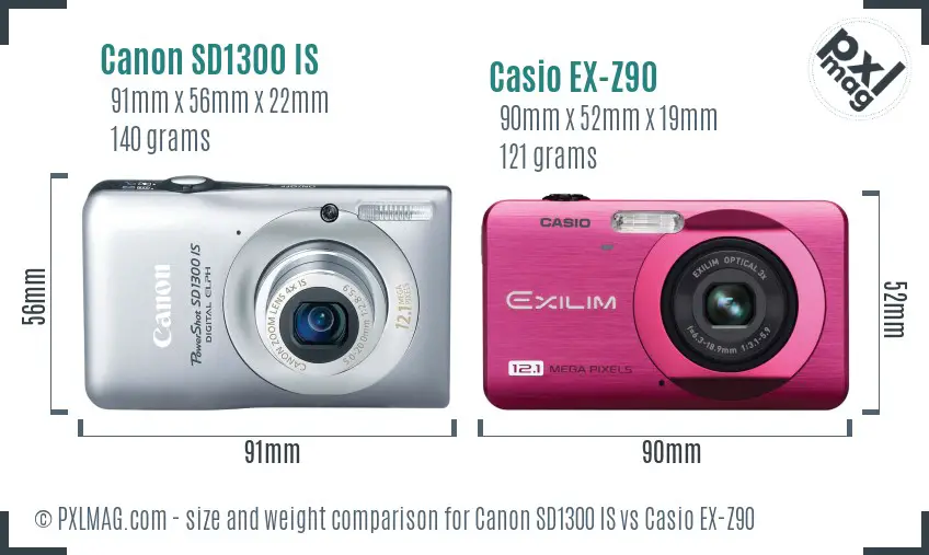 Canon SD1300 IS vs Casio EX-Z90 size comparison
