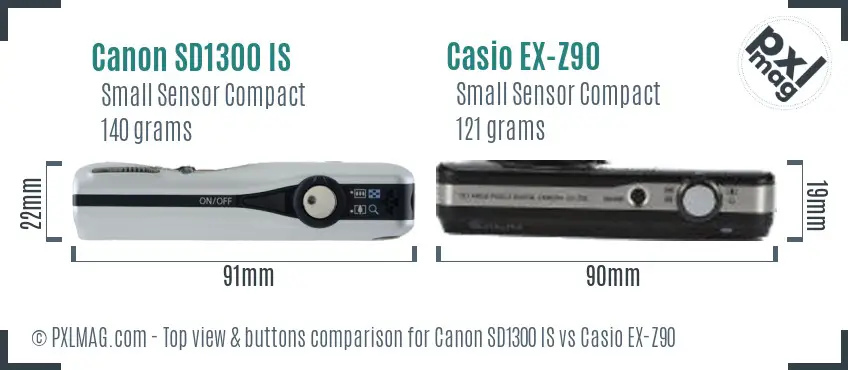 Canon SD1300 IS vs Casio EX-Z90 top view buttons comparison